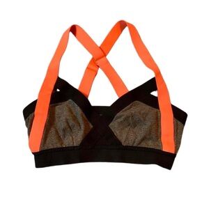 Women's Cross-Back Sports Bra - Black, Grey and Orange